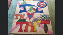 Load image into Gallery viewer, When I asked Jill and Taft about their favorites in life, I received a message that Taft likes camping and visualizing a raccoon and an opossum fighting over a hotdog and Jill likes happy tacos and frogs as well as the Cubs.